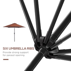 Outsunny 2.6M Garden Parasol Umbrella with Tilt and Crank, Outdoor Sun Parasol Sunshade Shelter with Aluminium Frame, Coffee