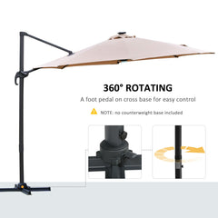 Outsunny 3(m) LED Cantilever Parasol Outdoor Sun Umbrella w/ Base Solar Lights Brown