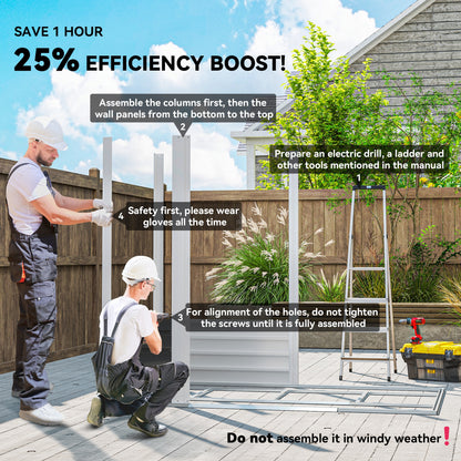 Outsunny 7 x 4ft Garden Shed, Easy to Assemble, Upgraded Galvanised Steel Frame with Foundation Kit, Double Doors with Lock, Outdoor Metal Shed with Vents and Gloves, Garden Storage Shed, Light Grey