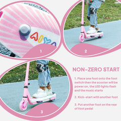 AIYAPLAY Electric Scooter for Kids Ages 4-7, with Auxiliary Rear Wheels, Flashing LED Light and Electric Brake, Kids Electric Scooter for Boys Girls, 6 KM/H & 8 KM, Pink