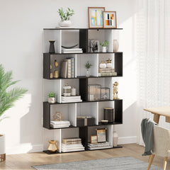 HOMCOM 5-tier Bookcase Storage Display Shelving S Shape design Unit Divider Black