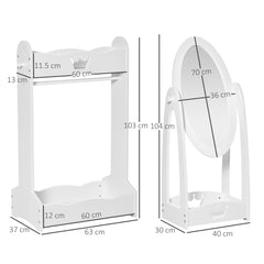 HOMCOM Kids Clothes Rail and Mirror Set 360√Ç¬∞ Rotation Free Standing Full Length Mirror and Hanging Rack with Storage Shelves Child's Dressing Mirror Garment Wardrobe White