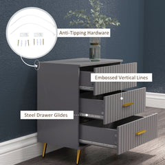 HOMCOM Three Drawer Embossed Line Dresser - Grey/Gold Tone