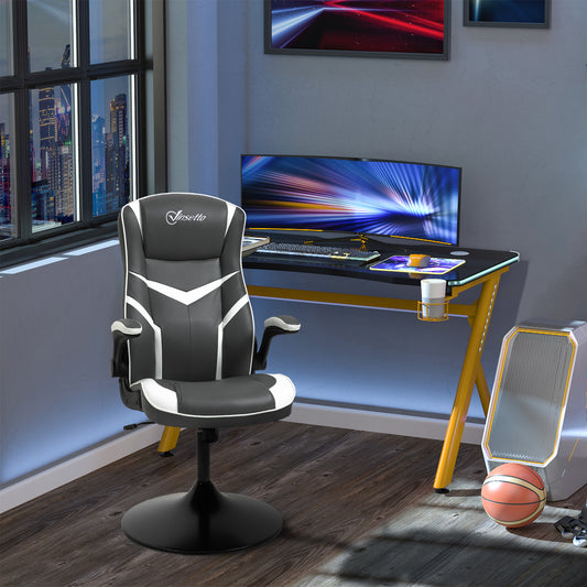 Vinsetto Gaming Chair Ergonomic Computer Chair with Adjustable Height Pedestal Base, Home Office Desk Chair PVC Leather Exclusive Swivel Chair Grey