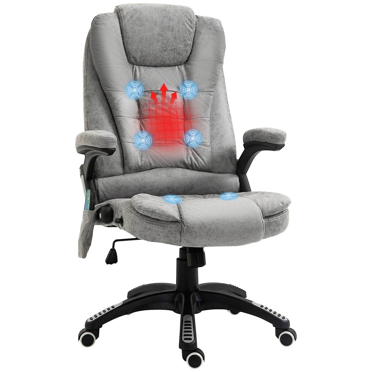 Vinsetto Massage Recliner Chair Heated Office Chair with Six Massage Points Microfiber Cloth 360√Ç¬∞ Swivel Wheels Grey