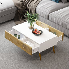 HOMCOM Coffee Table for Living Room, Office, Study Room, Reception Room, w/ 4 Storage Drawers, Sofa Table, Graceful Functional Table, Natural Wood