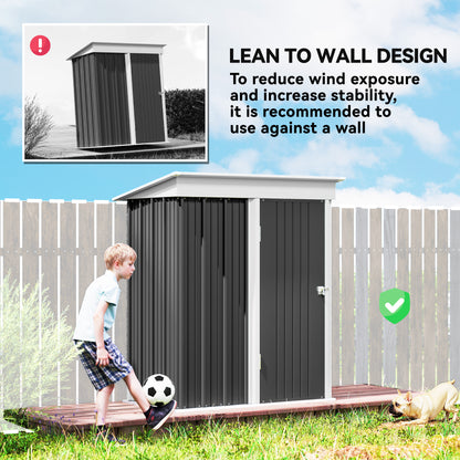 Outsunny Metal Garden Shed, Outdoor Lean-to Shed for Tool Motor Bike, with Adjustable Shelf, Lock, Gloves, 5'x3'x6', Dark Grey
