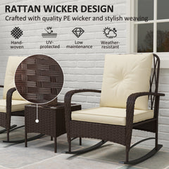 Outsunny Three-Piece Rocking Chair Rattan Bistro Set - Brown