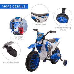 HOMCOM 12V Kids Electric Motorcycle Ride-On, with Training Wheels, for Ages 3-6 Years - Blue