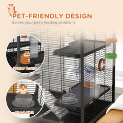 PawHut Large Hamster Cage, Gerbil Cage with Tubes, Storage Shelf, Ramps, Platforms, Running Wheel - Black