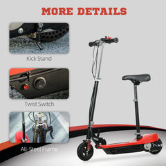 HOMCOM Steel Ride on Powered Scooter, Folding E-Scooter with Warning Bell, 15km/h Maximum Speed, for 4-14 Years Old, Red