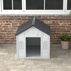 PawHut Plastic Weather-Resistant Dog House, for Indoors and Outdoors, Large Dogs - Grey