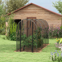 Outsunny 360 x 120cm Galvanised Steel Fruit Cage, Plant Protection Tent with Zipped Door, Black