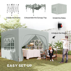 Outsunny 3 x 3m Pop-Up Gazebo Shelter, with Accessories - Light Grey