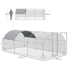 PawHut Galvanised Chicken Coop Hen House w/ Cover 5.7 x 2.8 x 2m