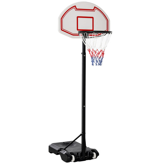 HOMCOM Portable Basketball Hoop Stand Freestanding Sports System Adjustable Height 1.55-2.1M on Wheels for Teenagers Adults, White