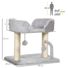 شجرة قطط داخلية من PawHut مقاس 42 سم، مع كرات لعب، وعمود خدش من السيزال - رمادي فاتح