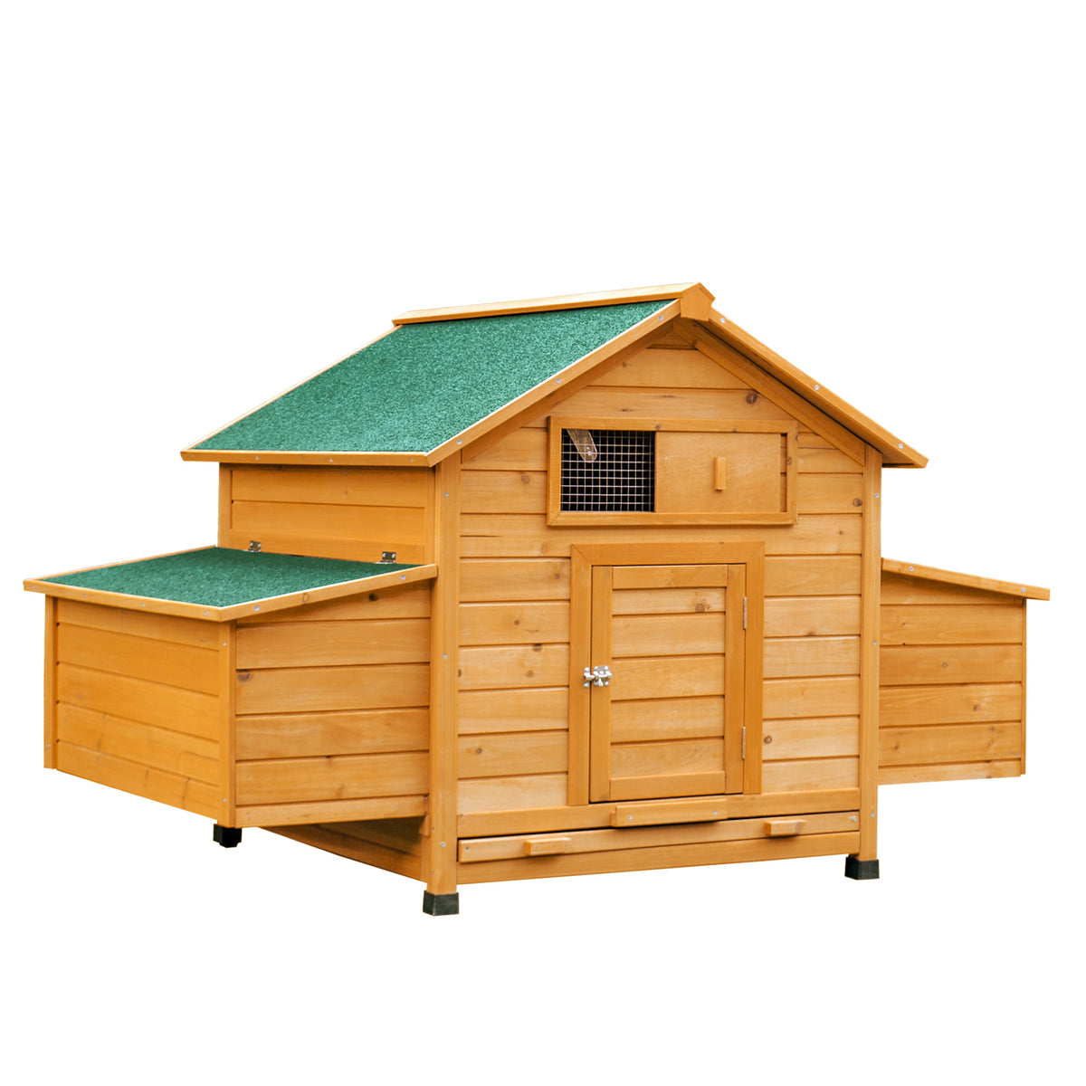 PawHut Wooden Chicken Coop with Nesting Boxes, Tray, for 2-4 Chickens, Yellow