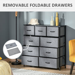 HOMCOM Nine Drawer Fabric Dresser - Grey