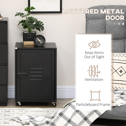 HOMCOM Rolling Metal Storage Locker Cabinet, Industrial Mobile Lockable Cabinet with Adjustable Shelf and Wheels for Home Office Living Room, Black