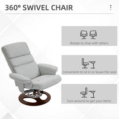 HOMCOM Recliner Chair Ottoman Set 360√Ç¬∞ Swivel Sofa Stool Modern Soft Thick Padding Wood Base Grey