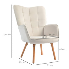 HOMCOM Modern Accent Chair, Upholstered Tufted Wingback Armchair with Seat Padding, Leisure Lounge Bedroom Chair with Wood Legs, Cream White