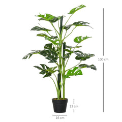 Outsunny 100cm/3.3FT Artificial Monstera Tree Decorative Cheese Plant 21 Leaves with Nursery Pot, Fake Tropical Palm Tree for Indoor Outdoor D√É¬©cor