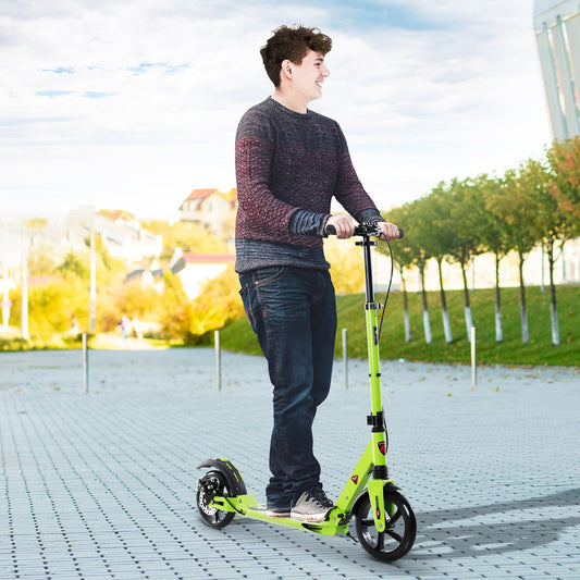 HOMCOM Kick Scooter, Folding 2 Wheel Scooter for 14+ Teens Adults, with Dual Brake System, Dual Suspension, 230mm Big Wheels, 3 Adjustable Handlebar, up to 100KG, Green