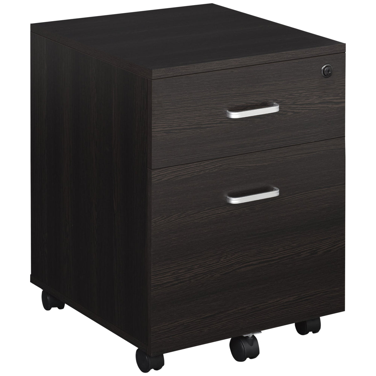 Vinsetto 2-Drawer Locking Office Filing Cabinet w/ 5 Wheels Rolling Storage Hanging Legal Letter Files Cupboard Home Organisation Black Wood Grain