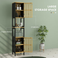 HOMCOM Bamboo-Blend Retro Cut-Out Tall Bathroom Storage Unit