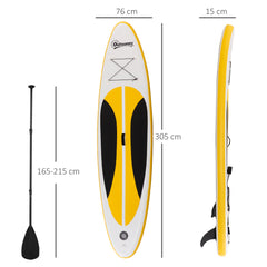 Outsunny 10' x 30" x 6" Inflatable Stand Up Paddle Board, Non-Slip & Ultra-Light Deck with ISUP Accessories, Adj Paddle, Backpack Bag, and Three Bottom Fins, for Youth Adults Beginner, White