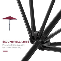 Outsunny 2.6M Garden Parasol Umbrella with Tilt and Crank, Outdoor Sun Parasol Sunshade Shelter with Aluminium Frame, Wine Red