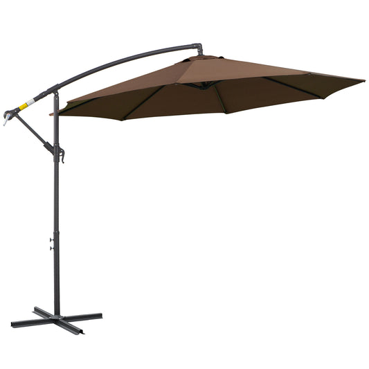 Outsunny 2.45m Overhanging Cantilever Parasol, with Cross Base - Brown