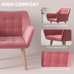 HOMCOM Accent Chair, Arm Chair with Wide Arms, Slanted Back, Thick Padding and Rubber Wooden Legs for Living Room, Pink