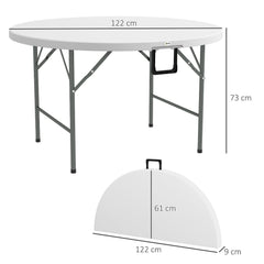 Outsunny 122 Folding Garden Table, Outdoor HDPE Round Picnic Table for 6, Patio Table with Metal Frame, White