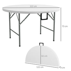 Outsunny â122 Folding Garden Table, Outdoor HDPE Round Picnic Table for 6, Patio Table with Metal Frame, White