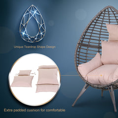 Outsunny Outdoor Egg Chair, PE Rattan Teardrop Chair with Full-body Soft Padded Cushion, Grey