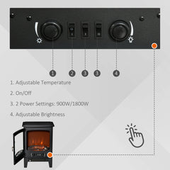 HOMCOM Electric Fireplace Stove, Free standing Fireplace Heater with Realistic LED Flame Effect, Overheat Safety Protection, 900W/1800W, Black