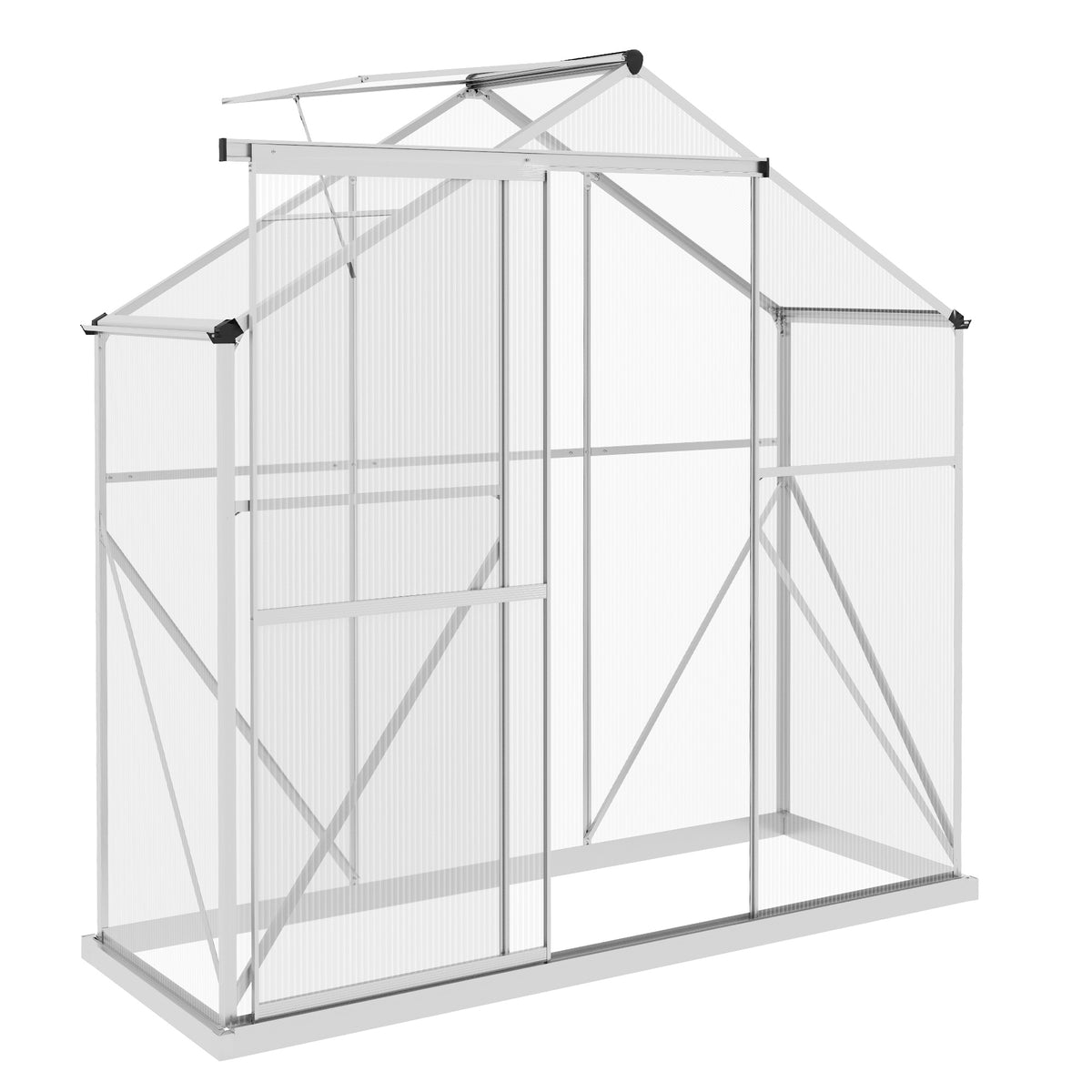 Outsunny 6 x 2.5ft Polycarbonate Greenhouse Walk-In Green House with Rain Gutter, Sliding Door, Window, Foundation, Silver