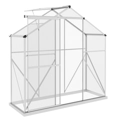 Outsunny 6 x 2.5ft Polycarbonate Greenhouse Walk-In Green House with Rain Gutter, Sliding Door, Window, Foundation, Silver