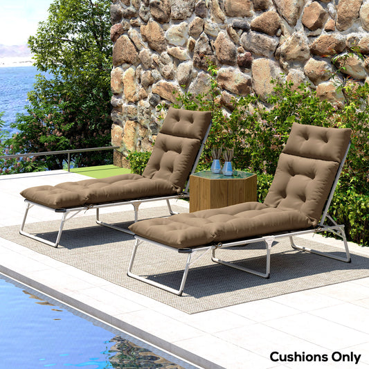 Outsunny Sun Lounger Cushions Only, 190x56x10cm Garden Lounge Chair Cushions Set of 2, UPF20+ 220gsm Fabric, Thick Sunbed Replacement Cushions with 6 Ties, Khaki