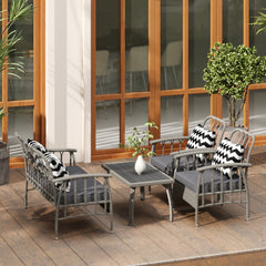 Outsunny Four-Piece Rattan Cut-Out Sofa Set - Grey