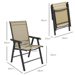 Outsunny Set of 4 Foldable Metal Garden Chairs Outdoor Patio Park Dining Seat Furniture Light Brown