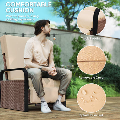 Outsunny 140√Ç¬∞ Reclining Rattan Armchair - Brown/Khaki