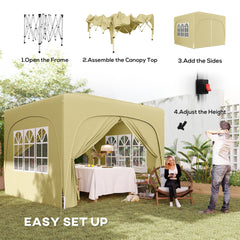 Outsunny 3 x 3m Pop-Up Gazebo Shelter, with Accessories - Sand