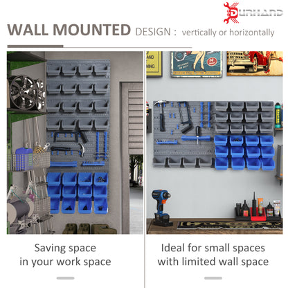 DURHAND 44 Piece Wall Mounted Tool Rack Organiser Storage Bins and Panel Set with Shelf Hook Screws Accessories Blue
