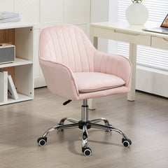 HOMCOM Velvet-Feel Tub Office Chair, with Seat Cushion - Pink