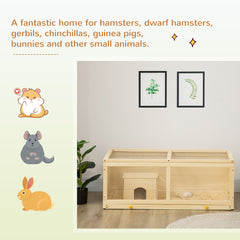 PawHut Wooden Hamster Cage with Sliding Tray, Openable Top, Hut for Syrian Hamster, Natural Wood Finish