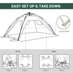 Outsunny Beach Tent for 1-2 Person Pop-up Design with 2 Mesh Windows & 2 Doors Dark Green