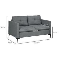 HOMCOM Two-Seater Sofa, with Steel Legs - Grey